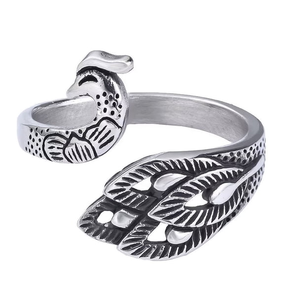 HIJONES Women Men's Animal Peacock Rings Exaggerated Phoenix Punk Band Jewelry Size 10