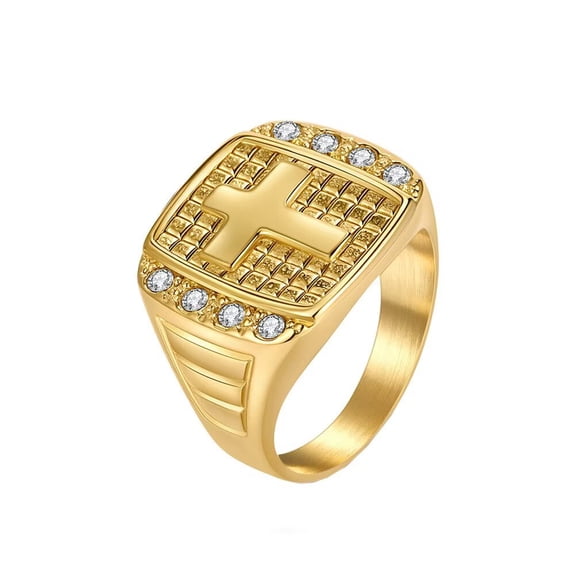 HIJONES Women Men's Cross Cubic Zirconia Stainless Steel Ring Personalized Vintage Punk Jewelry Gold Size 10