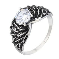 HIJONES Women Men's Cubic Zirconia Feather Ring for Stainless Steel Personalized Vintage Gemstone Jewelry White Size 7