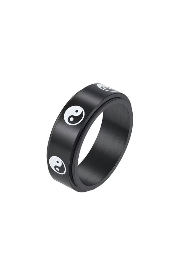 Women Men's Daoist Tai Chi Yin-Yang Rotating Ring Stainless Steel Personalized Jewelry Black Size 12