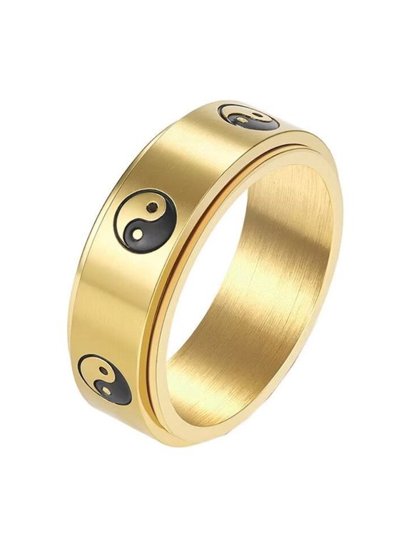 Women Men's Daoist Tai Chi Yin-Yang Rotating Ring Stainless Steel Personalized Jewelry Gold Size 7