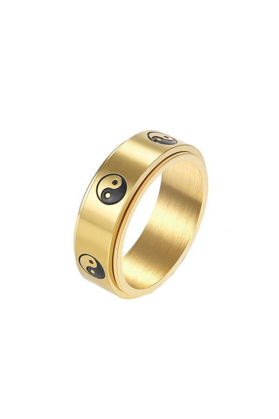 Women Men's Daoist Tai Chi Yin-Yang Rotating Ring Stainless Steel Personalized Jewelry Gold Size 9
