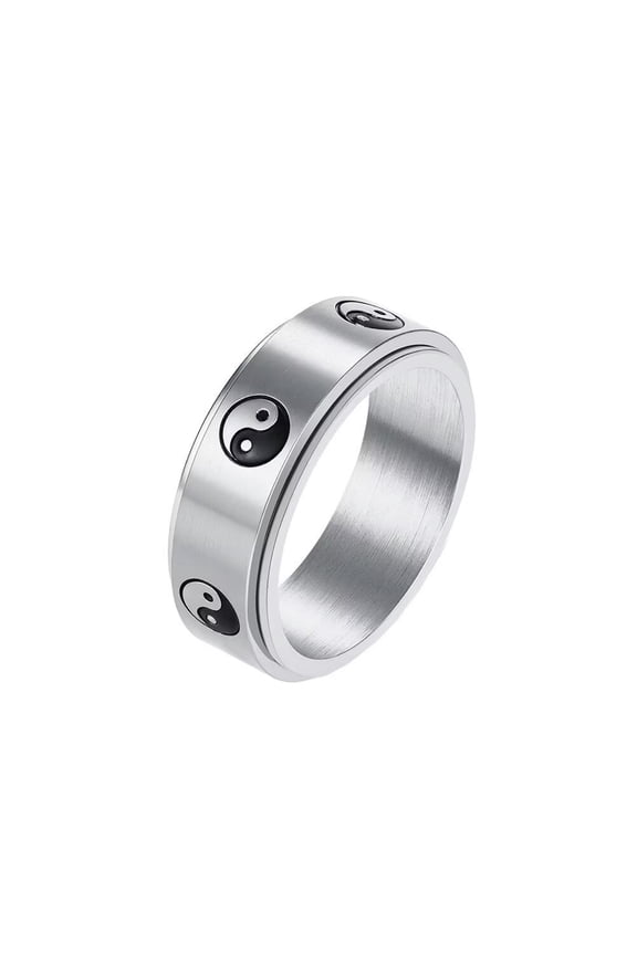 Women Men's Daoist Tai Chi Yin-Yang Rotating Ring Stainless Steel Personalized Jewelry Silver Size 12