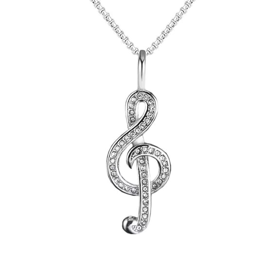 HIJONES Women Men's Diamond Music Pendant Necklace Stainless Steel Personalized Hip Hop Chain Jewelry Silver