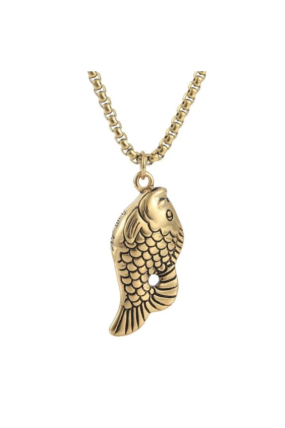 Women Men's Fish Pendant Necklace Stainless Steel Personalized Punk Link Collarbone Chain Jewelry Gold Black