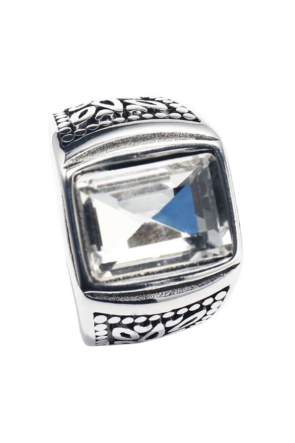 Women Men's Flower Gemstone Ring Stainless Steel Vintage Diamond Jewelry Silver White Diamond Size 12