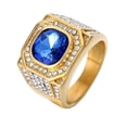 thumbnail image 1 of HIJONES Women Men's Full Diamond Ring Stainless Steel Gemstone Bnad Ring for Couple Engagement Promise Comfort Fit Gold Blue Size 9, 1 of 4