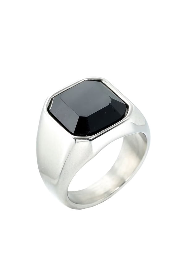 Women Men's Gem Ring Stainless Steel Diamond Bnad Ring for Couple Engagement Promise Comfort Fit Silver Black Size 9