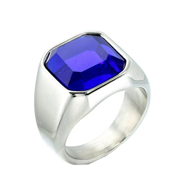 HIJONES Women Men's Gem Ring Stainless Steel Diamond Bnad Ring for Couple Engagement Promise Comfort Fit Silver Dark Blue Size 10