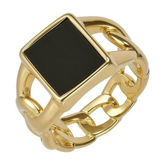 HIJONES Women Men's Gemstone Stainless Steel Ring Vintage Personalized Hip Hop Ring Band Jewelry Gold Black Size 11