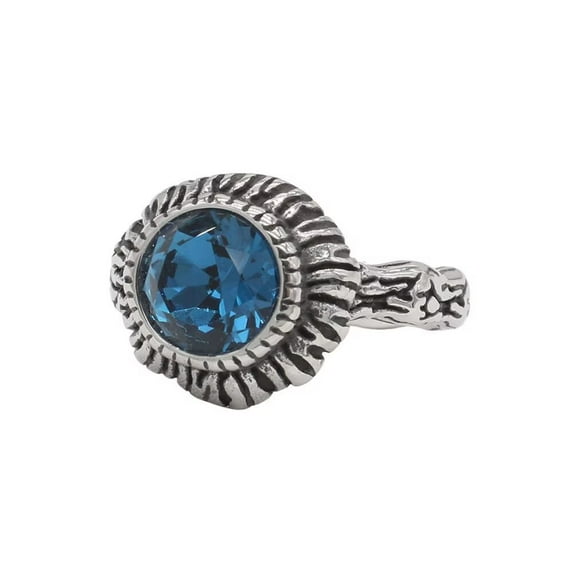 HIJONES Women Men's Gemstone Sun Ring Band Stainless Steel Vintage Cubic Zircon Jewelry Blue Size 7