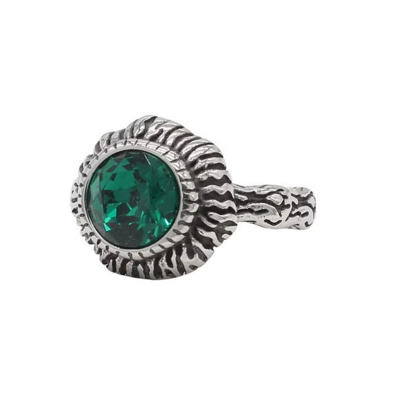 HIJONES Women Men's Gemstone Sun Ring Band Stainless Steel Vintage Cubic Zircon Jewelry Green Size 11