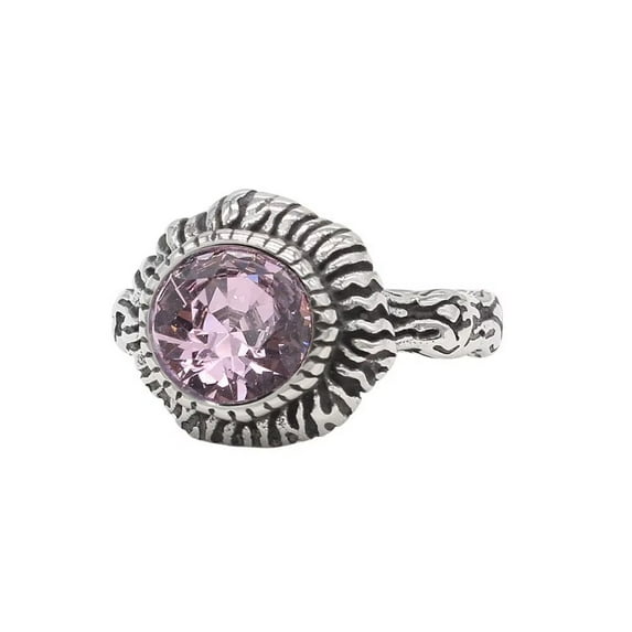 HIJONES Women Men's Gemstone Sun Ring Band Stainless Steel Vintage Cubic Zircon Jewelry Pink Size 8