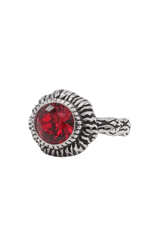 Women Men's Gemstone Sun Ring Band Stainless Steel Vintage Cubic Zircon Jewelry Red Size 7