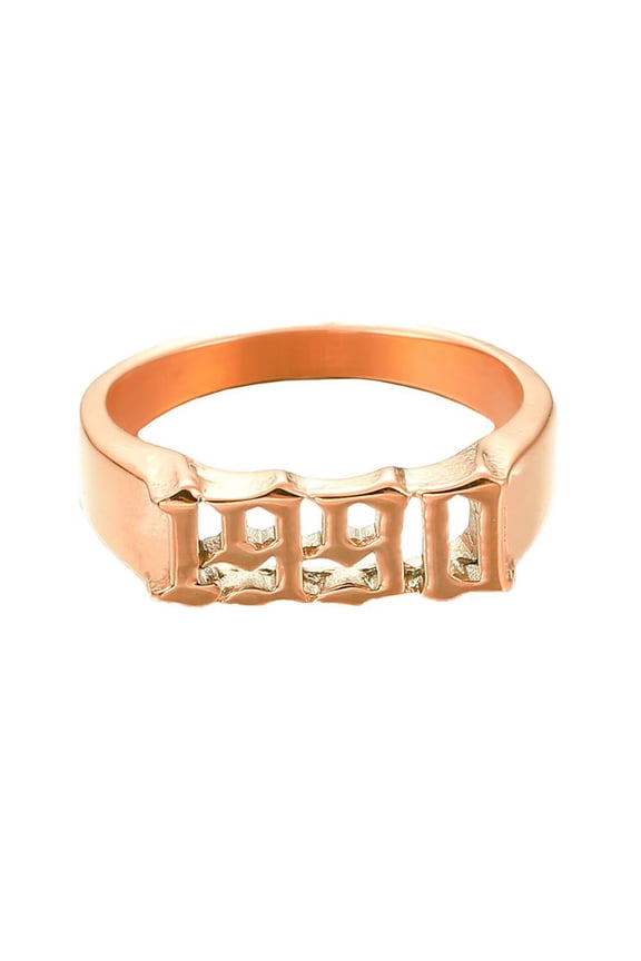 Women Men's Hollow Year 1990 Stainless Steel Polished Ring Personalized Hip Hop Jewelry Rose Gold Size 10