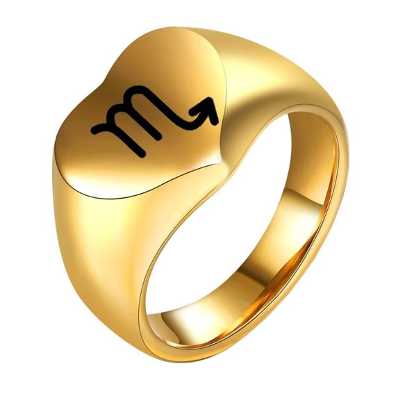 HIJONES Women Men's Love Heart 12 Zodiac Signs Stainless Steel Polished Ring Vintage Personalized Jewelry Gold Scorpio Size 8