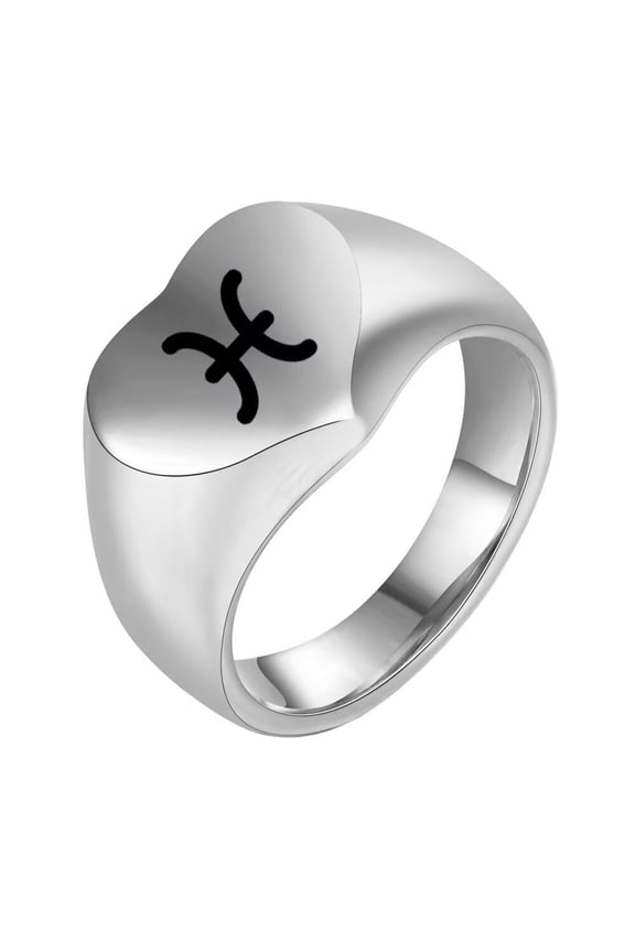 Women Men's Love Heart 12 Zodiac Signs Stainless Steel Polished Ring Vintage Personalized Jewelry Silver Pisces Size 9