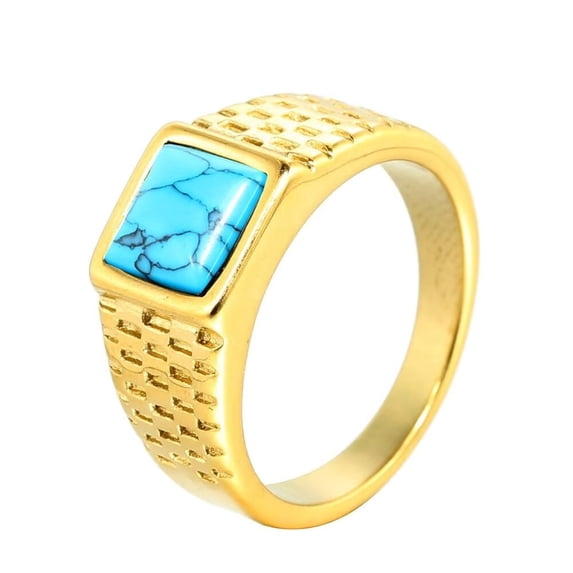 HIJONES Women Men's Gemstone Ring Stainless Steel Exaggerated Stone Band Ring Gold Plated Sky Blue Size 12