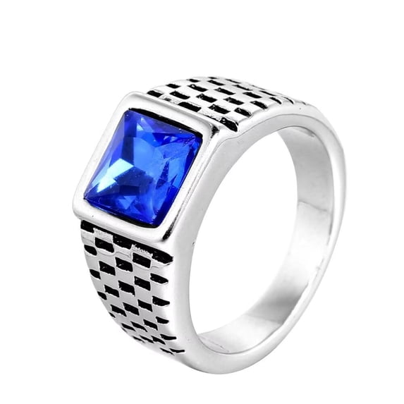 HIJONES Women Men's Gemstone Ring Stainless Steel Ring Silver Plated Dark Blue Size 13
