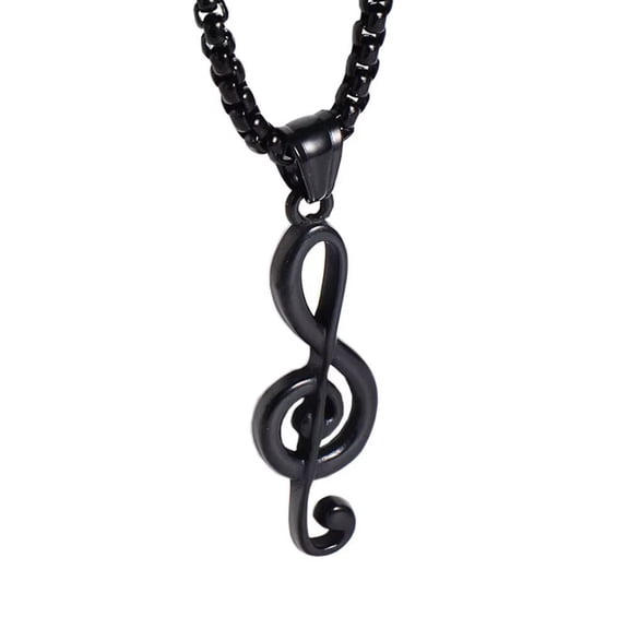 HIJONES Women Men's Music Pendant Necklace Stainless Steel Personalized Couple Hip Hop Chain Jewelry Black