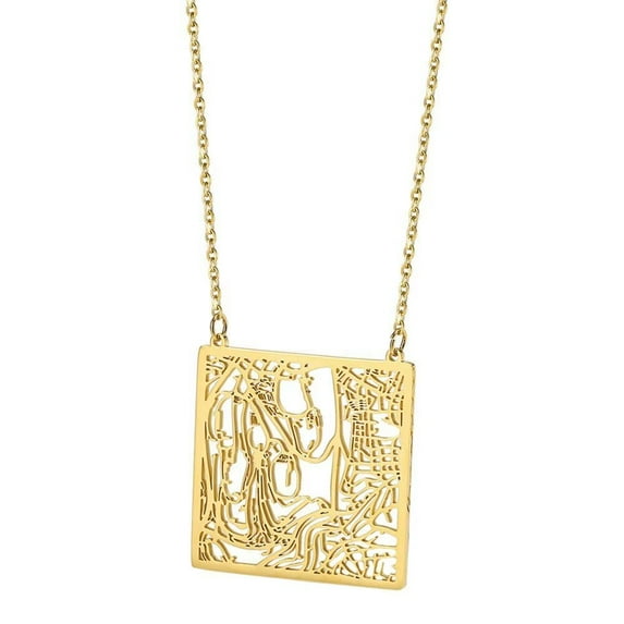 HIJONES Women Men's National City Map Pendant Necklace Stainless Steel Personalized Square Hollow Road Chain Collarbone Jewelry Gold Jerusalem