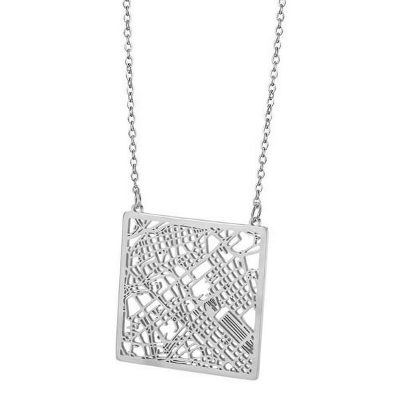 HIJONES Women Men's National City Map Pendant Necklace Stainless Steel Personalized Square Hollow Road Chain Collarbone Jewelry Silver Rome