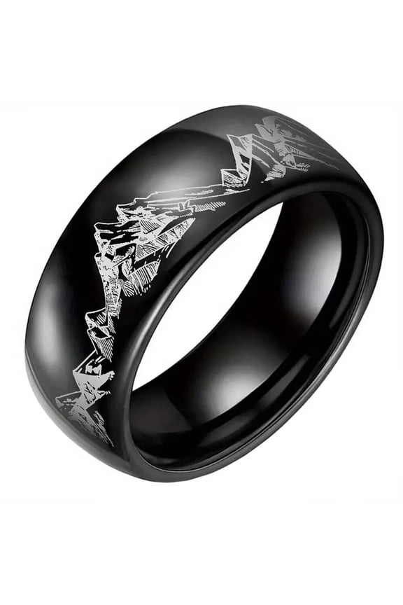 Women Men's Nature Mountain Stainless Steel Ring Band Personalized Jewelry for Engagement Wedding Black Size 9