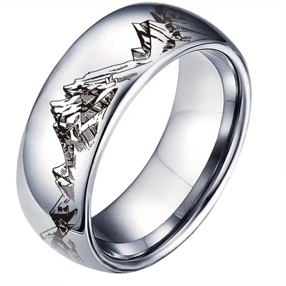 HIJONES Women Men's Nature Mountain Stainless Steel Ring Band Personalized Jewelry for Engagement Wedding Silver Size 9
