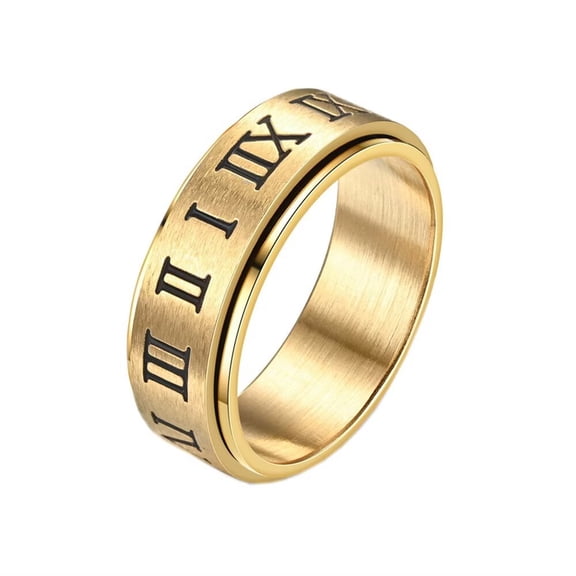 HIJONES Women Men's Roman Number Stainless Steel Ring Personalized Band Jewelry Gold Size 8