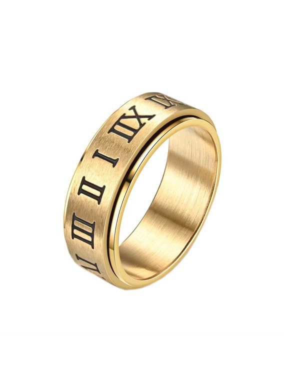 Women Men's Roman Number Stainless Steel Ring Personalized Band Jewelry Gold Size 8