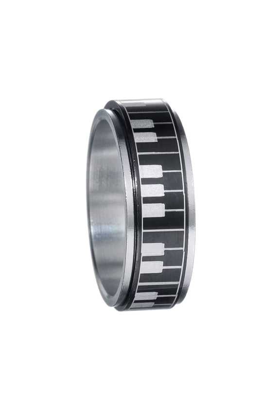 Women Men's Rotatable Black White Piano Rings Exaggerated Music Band Ring Jewelry Size 13