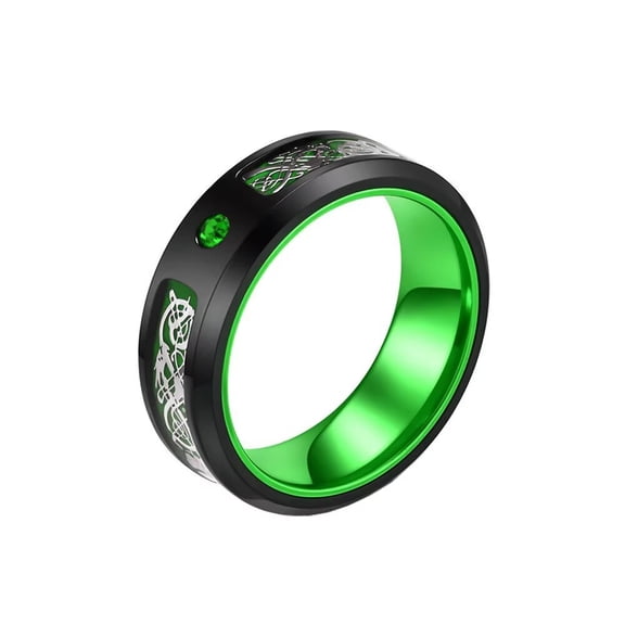 HIJONES Women Men's Rotatable Inlaid Dragon Stainless Steel Ring Vintage Personalized Hip Hop Ring Band Jewelry Green Size 10