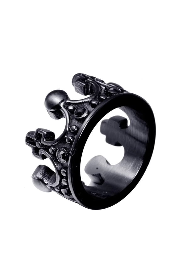 Women Men's Royal Crown Ring Stainless Steel Vintage Jewelry Black Black Diamond Size 10