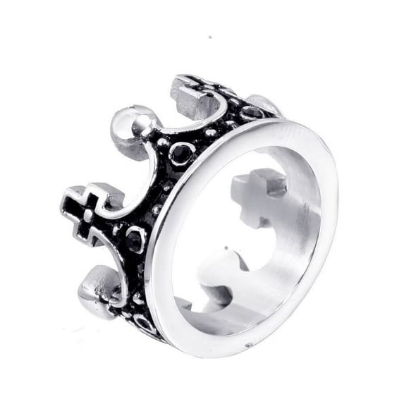 HIJONES Women Men's Royal Crown Ring Stainless Steel Vintage Jewelry Silver Black Diamond Size 13