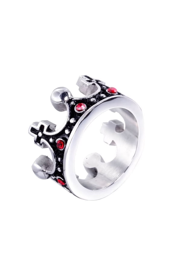 Women Men's Royal Crown Ring Stainless Steel Vintage Jewelry Silver Red Diamond Size 11