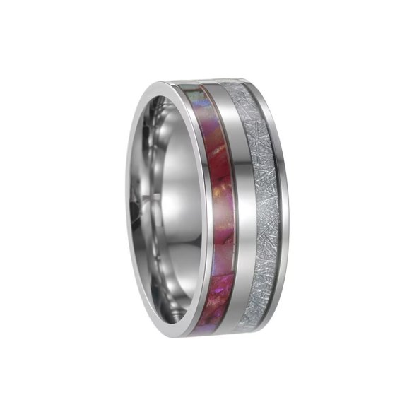 HIJONES Women Men's Shell Ice Silk Wood Stainless Steel Ring Personalized Vintage Punk Jewelry Style 2 Size 11
