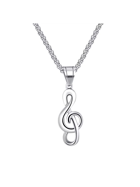 Women Men's Song Music Note Song Pendant Necklace Stainless Steel Personalized Couple Hip Hop Chain Jewelry Silver