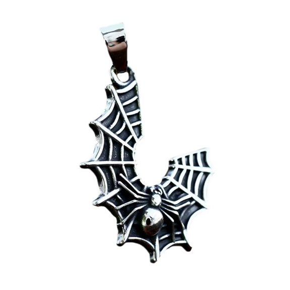 HIJONES Women Men's Spider Web Necklace Stainless Steel Vintage Gothic Pendant Necklace for Halloween Festival Clothes Necklace Jewelry Silver