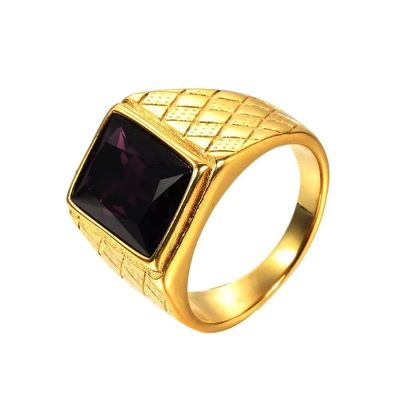 HIJONES Women Men's Square Gemstone Ring Stainless Steel Engagement Promise High Polished Band Ring Jewelry Gold Purple Size 13
