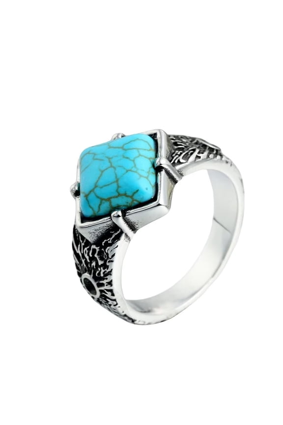 Women Men's Stainless Steel Vintage Design Gemstone Ring Light Blue Size 9