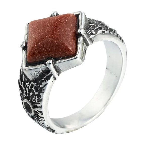 HIJONES Women Men's Stainless Steel Vintage Design Gemstone Ring Holidays Dating Band Jewelry Red Size 11