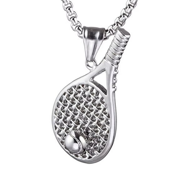 HIJONES Women Men's Tennis Racket Sport Pendant Necklace Stainless Steel Vintage Hip Hop Punk Pendant Chain Jewelry Silver