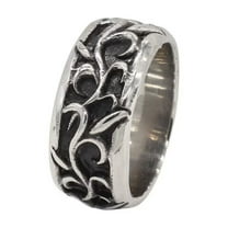 HIJONES Women Men's Vintage Flower Ring Band Stainless Steel Retro Hip Hop Jewelry Size 11