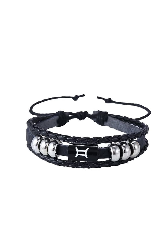 Women Men's Zodiac Sign 12 Constellation Bracelet Weave Multilayer Black Leather Wrap Jewelry Gemini