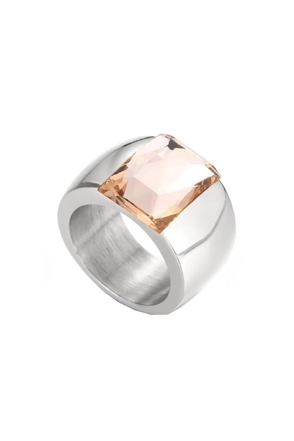 Women's Gemstone Ring Stainless Steel Jewelry Silver Plated Champagne Size 7