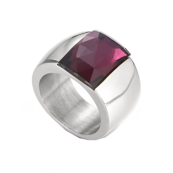 HIJONES Women's Gemstone Ring Stainless Steel Jewelry Silver Plated Purple Size 10