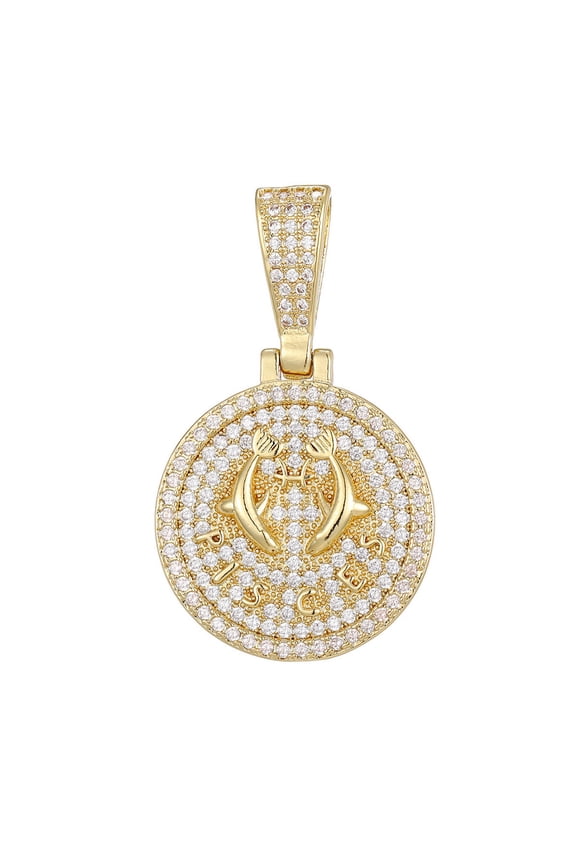 Women's 12 Constellation Horoscope Gemstone Pendant Necklace Stainless Steel Personalized Pendant Chain Jewelry Pisces