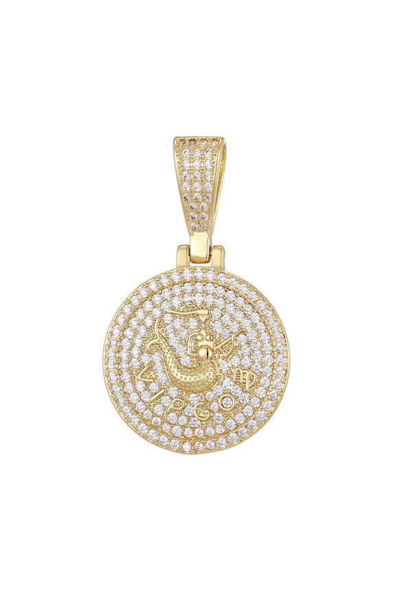 Women's 12 Constellation Horoscope Gemstone Pendant Necklace Stainless Steel Personalized Pendant Chain Jewelry Virgo