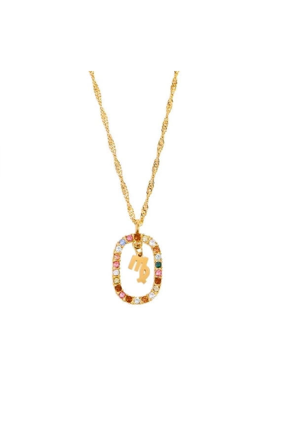 Women's 12 Constellation Horoscope Multicolor Cubic Zircon Pendant Necklace Stainless Steel Birth Star Sign Personalized Pendant Chain Jewelry Virgo