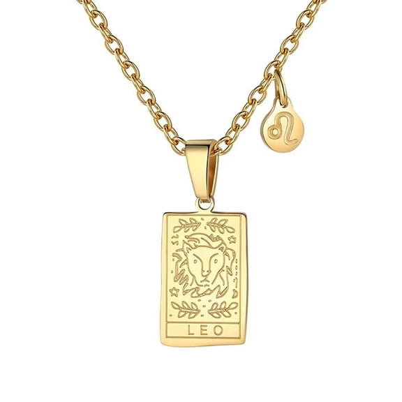 HIJONES Women's 12 Constellation Horoscope Pendant Necklace Stainless Steel Personalized Pendant Chain Jewelry Leo